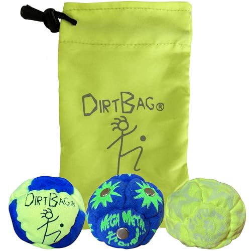 DIRTBAG All Star Handmade Footbags with Pouch, Yellow/Blue, 3-Pack